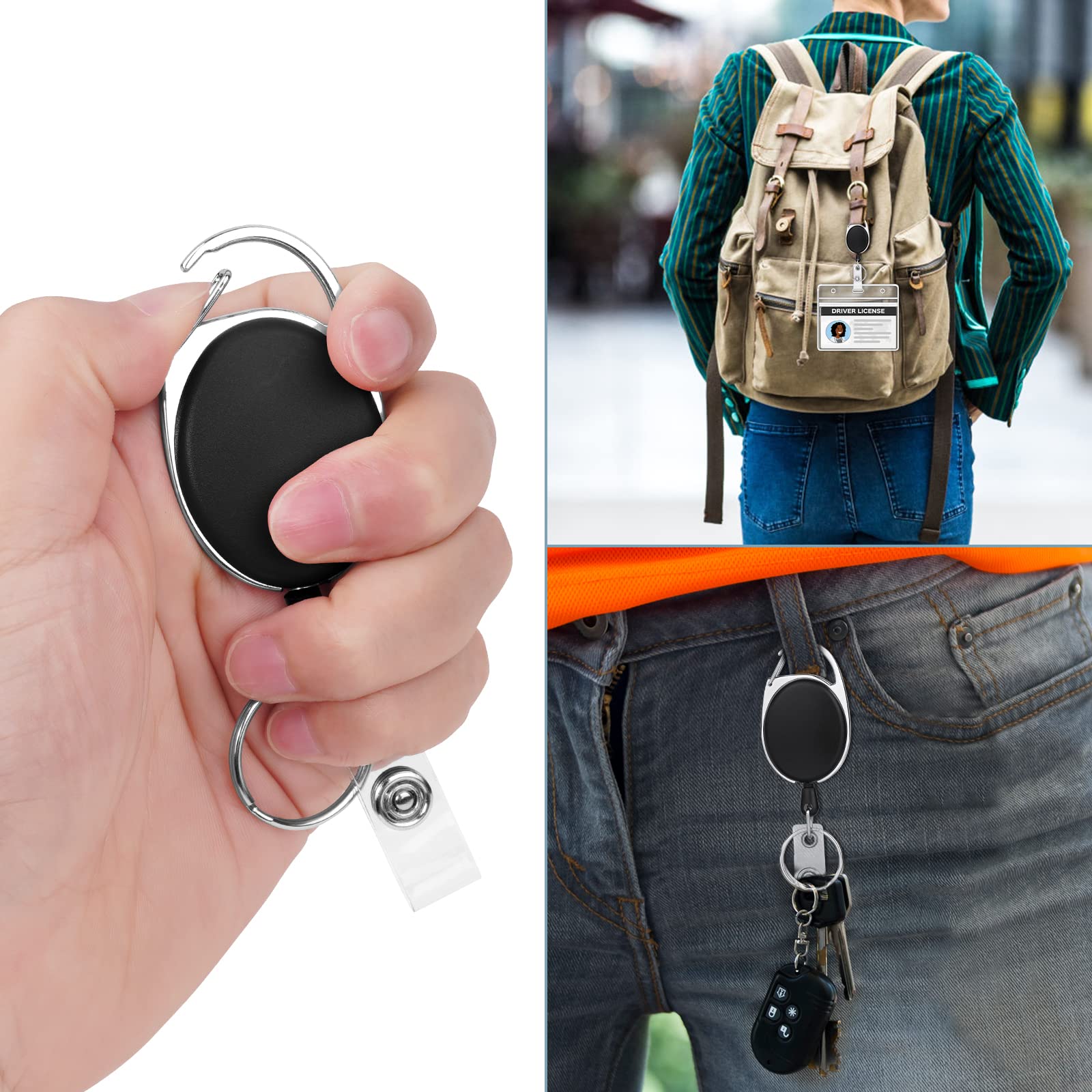 Vicloon Badge Retrattile Clip a Bobina 10Pcs Porta Badge con Portachiavi a Moschettone per Ufficio