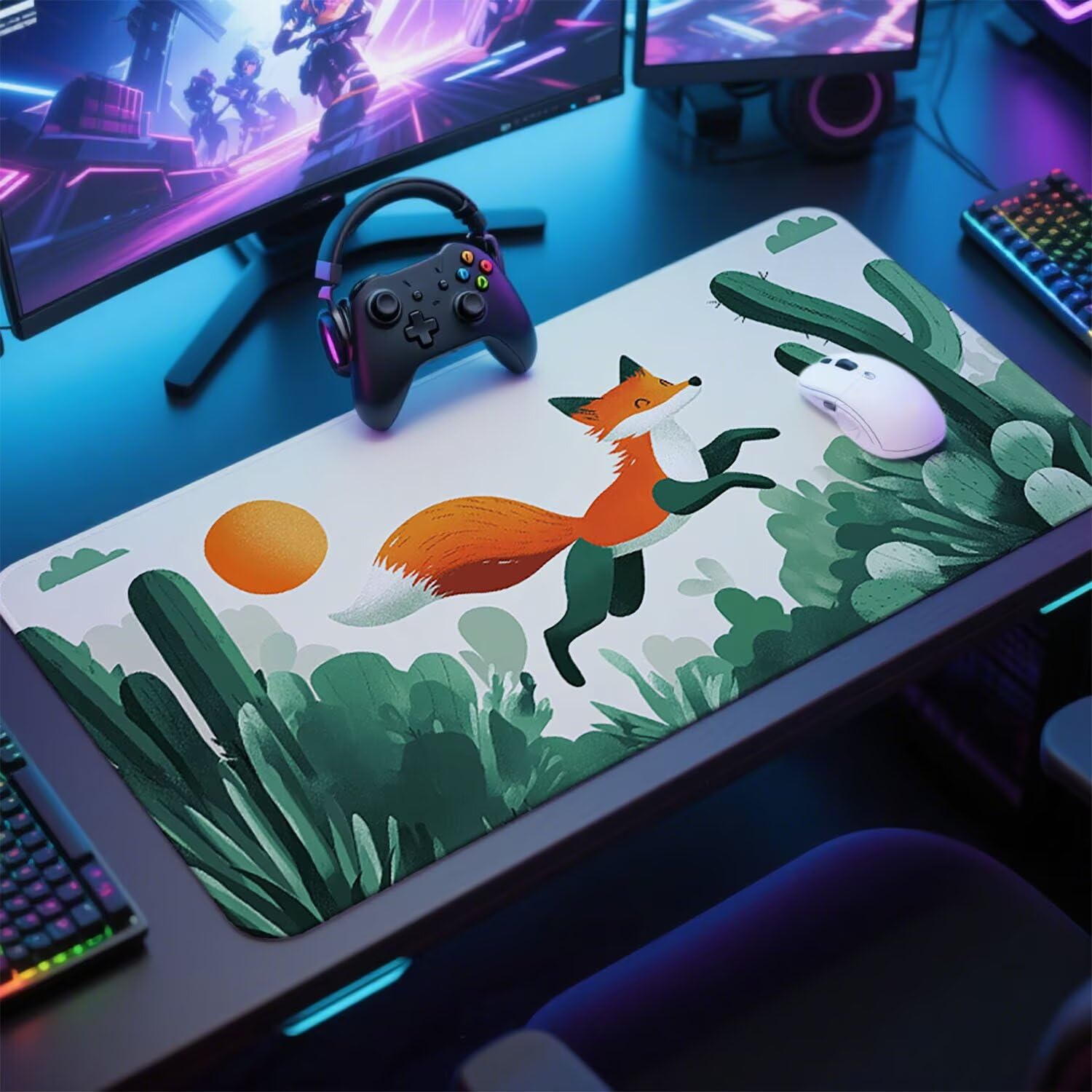 Zielona podkładka pod mysz pod mysz pod mysz do gier XXL 1200 x 600 x 3 mm podkładka pod mysz lis duża podkładka pod rękę dla graczy wodoodporne akcesoria PC, do klawiatury laptopa w-1619