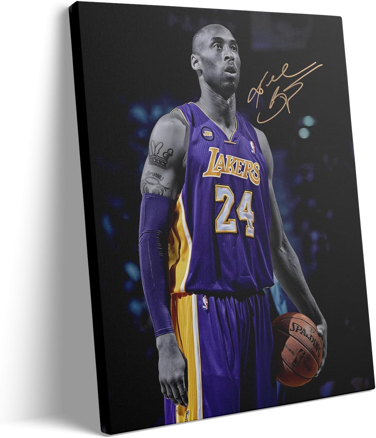 Kobe Bryant Canvas Wall Art Decor - 11X14 inch Iconic Los Angeles Lakers No. 24 Basketball Artwork with Autograph Style Print, Inspirational Sports Canvas for Home, Office or Gym Wall Decor