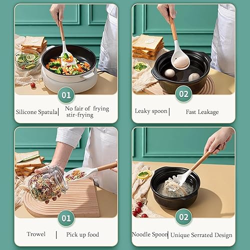 Miniatura 6 de Caliamary - Juego de utensilios de cocina de silicona de 19 piezas con soporte y juego de cuchillos de cocina para cocinar, herramientas de cocina