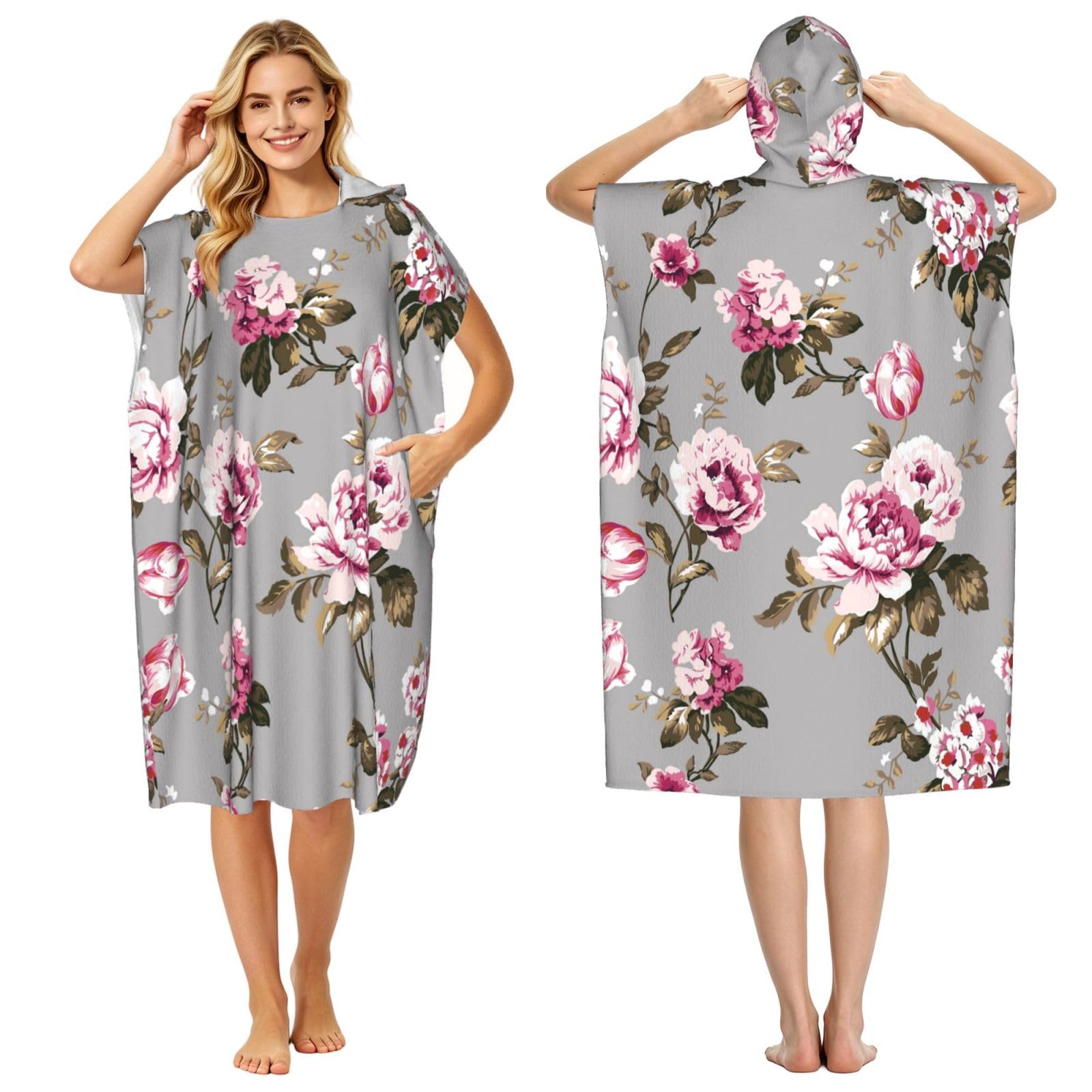 Poadnly Shabby Chic Vintage Rose Tulip, Adult Hooded Beach Towel 90 x 110 cm,Changing Bath Robe, Surf Poncho Towel For Women Men