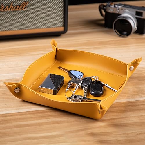 Miniatura 6 de SANQIANWAN Bandeja de cuero para joyas para mujeres y hombres, mesa de entrada, mesita de noche, portátil, grande, plato de viaje para llaves,