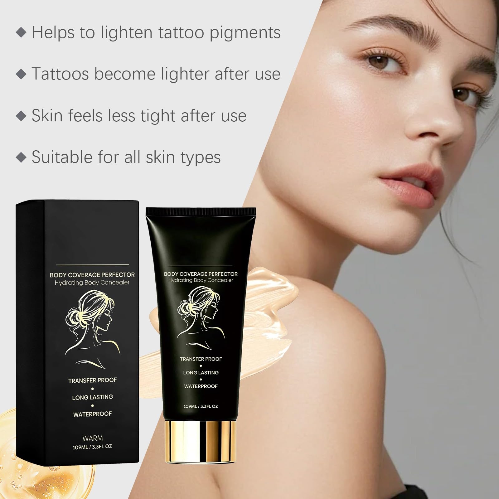 Fond de teint corps waterproof huile graine longue tenue teinte bronze | Correcteur corps haute couvrance anti-sueur cache tatouages, maquillage résistant à l’eau tenue durable pour femme bronze