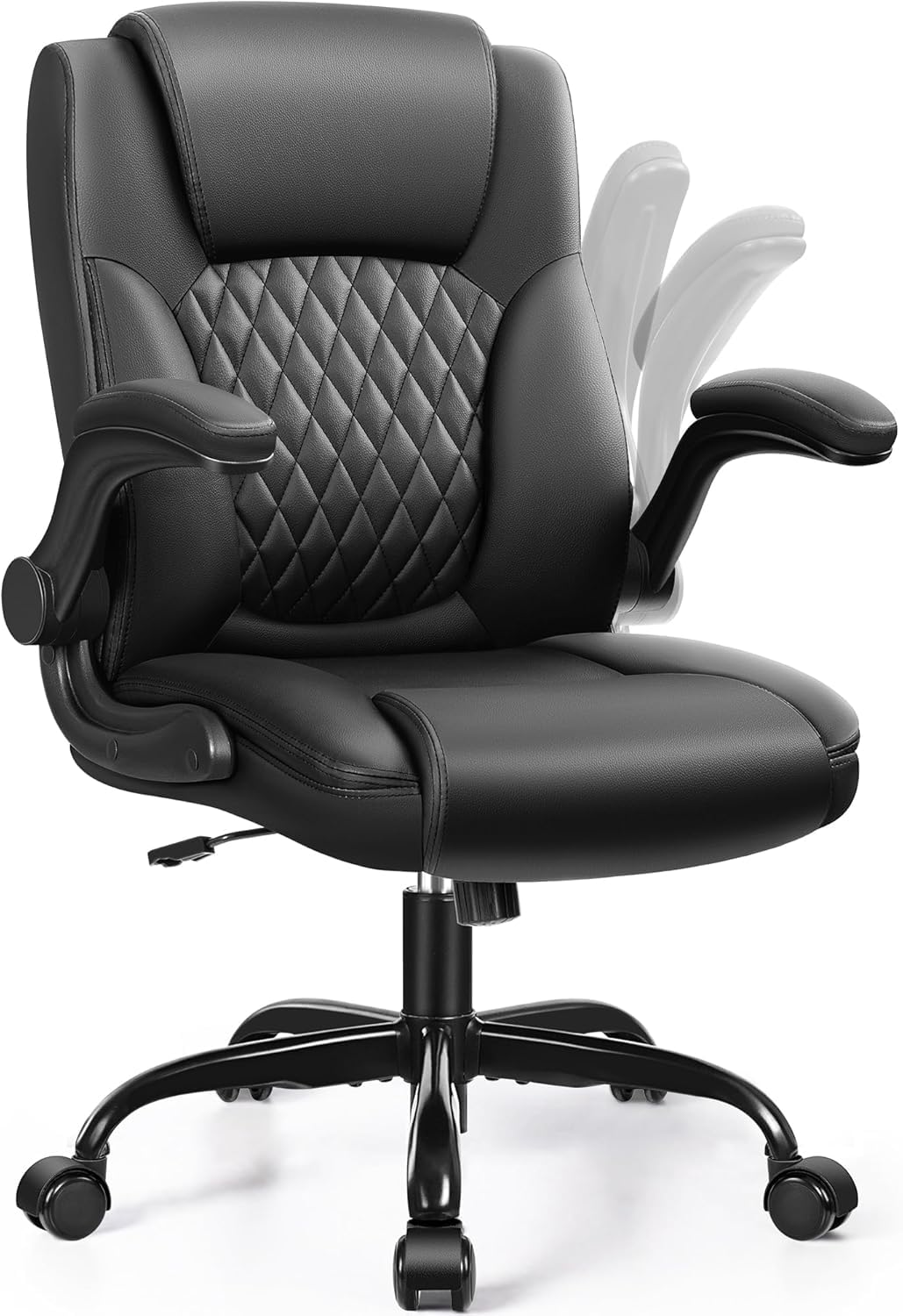 Brick Attic Office Chair Leather Desk Chair, Ergonomic PU Computer Chair with Adjustable Armrests and Back Support, Home Office Office Chair Reclining Gaming Chair for Adults Short People Use, Black