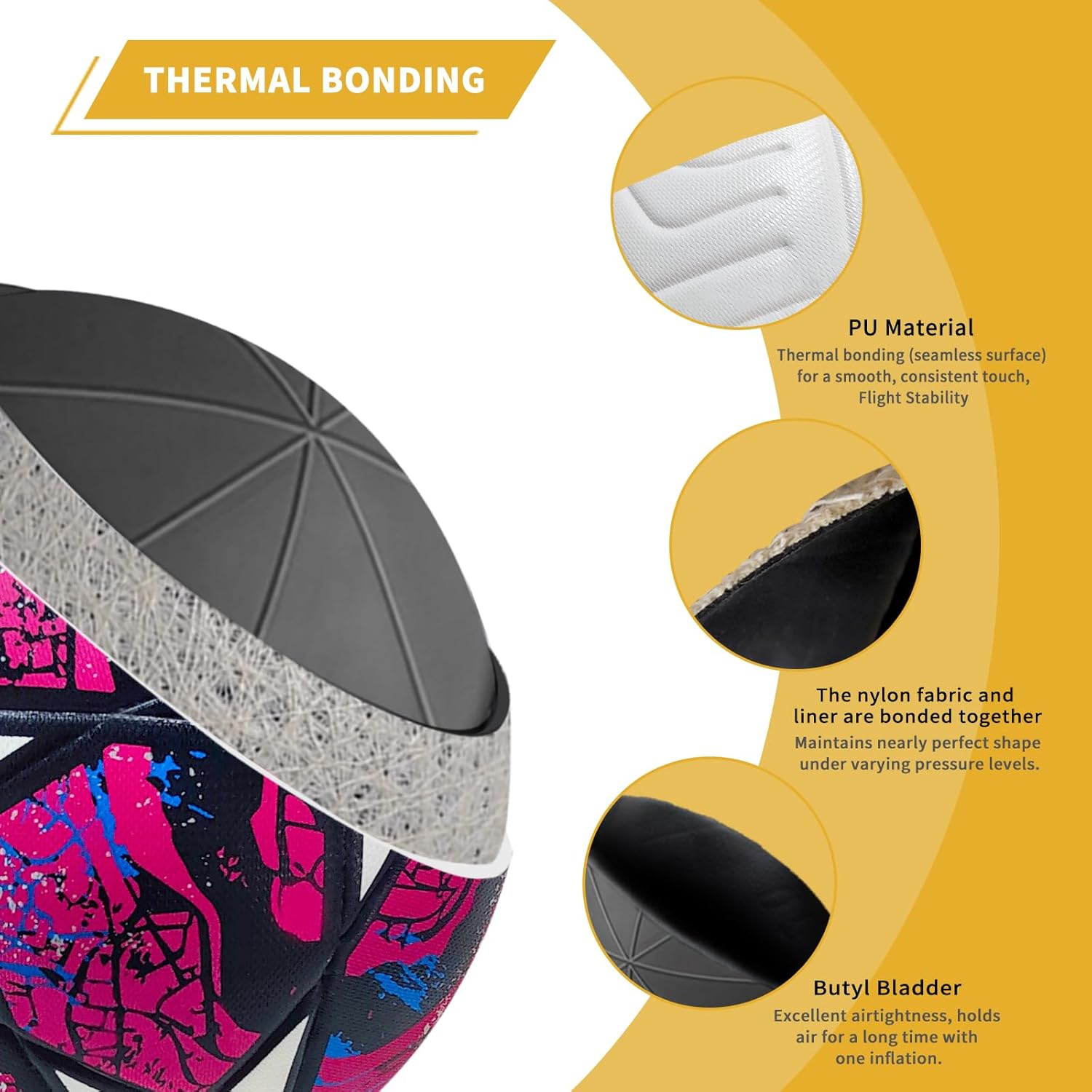 Professional Soccer Ball Size 5, Thermal Bonded Waterproof PU Match-Quality Training Ball with Pump (Red) - Image 6