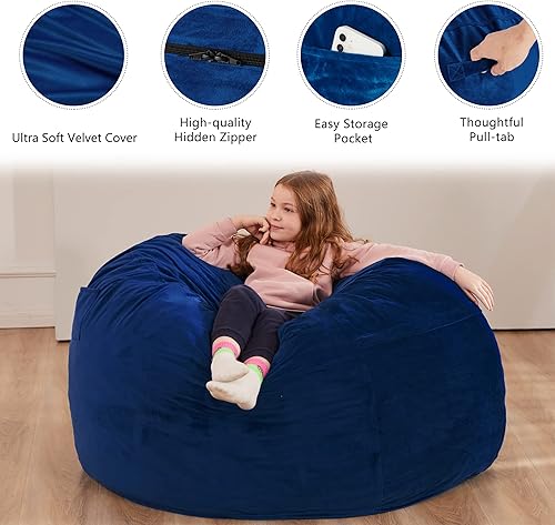 Miniatura 5 de Homguava Bean Bag Chair 3' Bean Bags con relleno de espuma viscoelástica, sillas de puf grandes, sofá suave con funda de terciopelo holandés-36 × 36