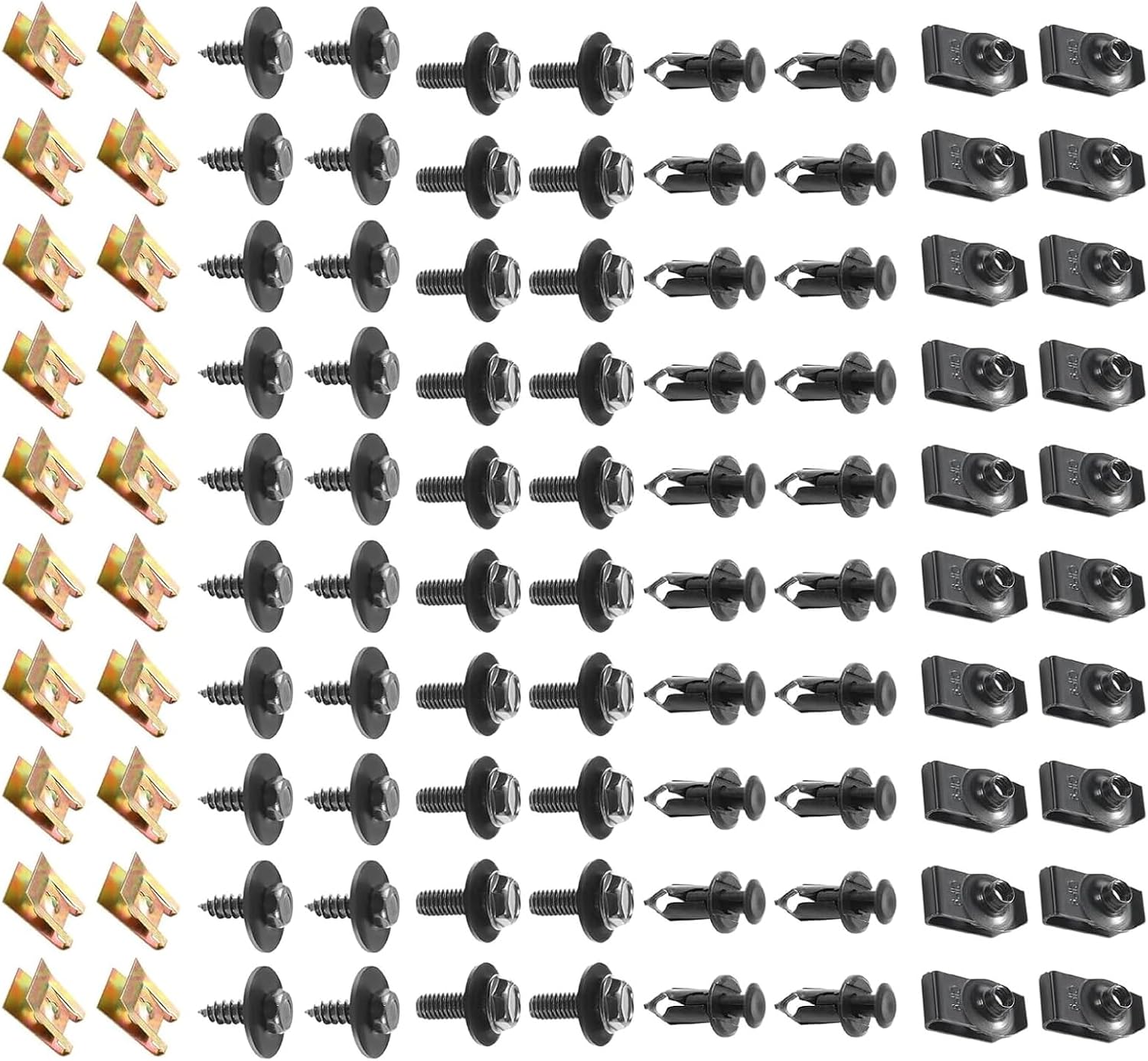 100 PCS Car Body Fender Bumper Splash Guard Fixing Clip, U Clips Rivet Fasteners and Undertray Screws Kit, Universal Auto Body Engine Under Cover Bolts, for Most Cars (Black)
