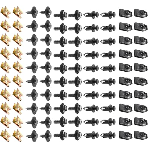 100 PCS Car Body Fender Bumper Splash Guard Fixing Clip, U Clips Rivet Fasteners and Undertray Screws Kit, Universal Auto Body Engine Under Cover Bolts, for Most Cars (Black)
