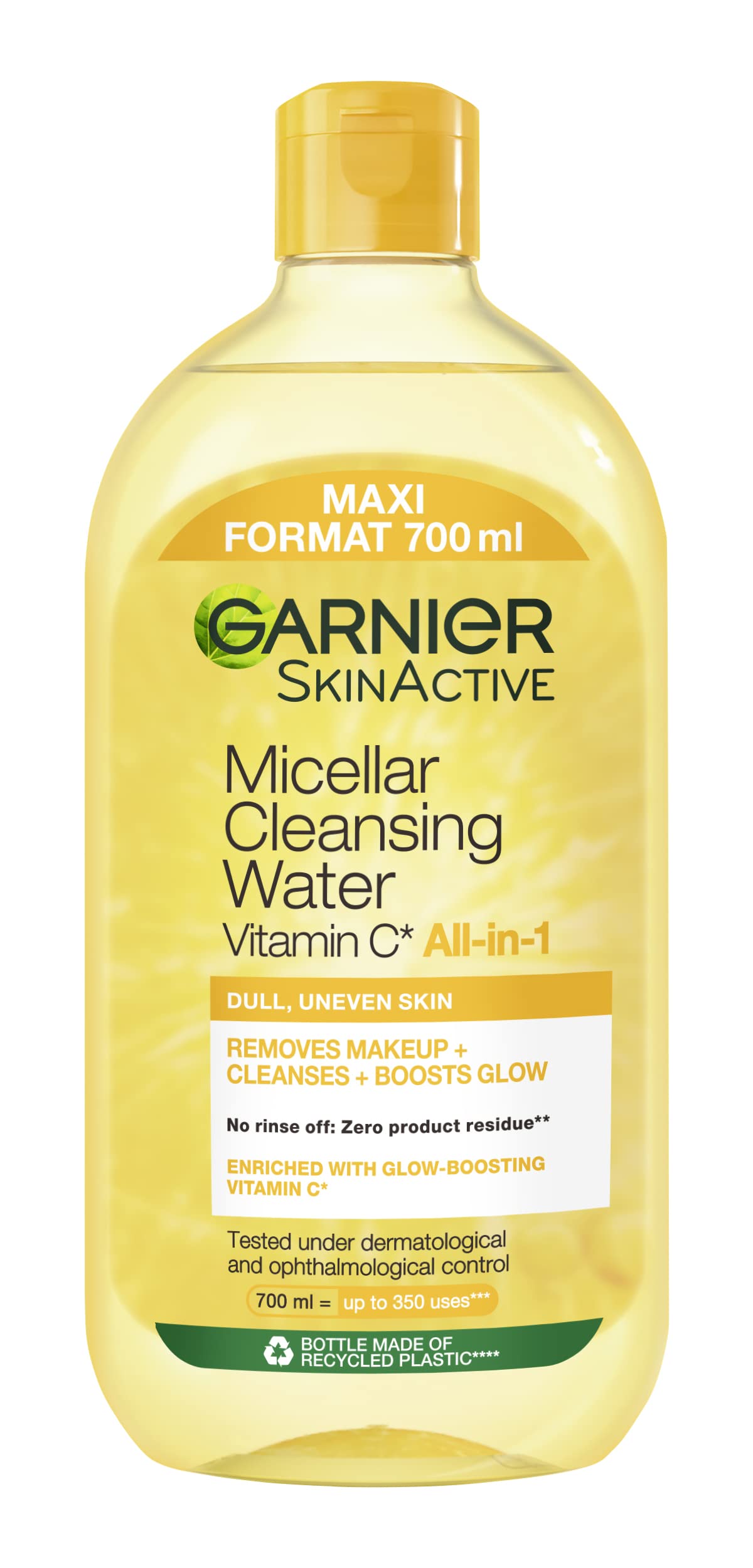 Garnier Agua Micelar con Vitamina C, Limpia, Desmaquilla e Ilumina la Piel Apagada, Fórmula Hipoalergénica, 700 ml