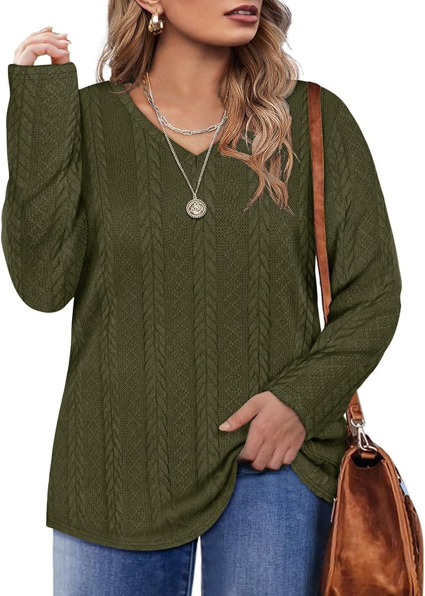 RITERA Plus Size Sweaters for Women Long Sleeve V Neck Cable Sweatershirts Fall Pullover Knitted Tops Oversize XL-5XL 14W-28W