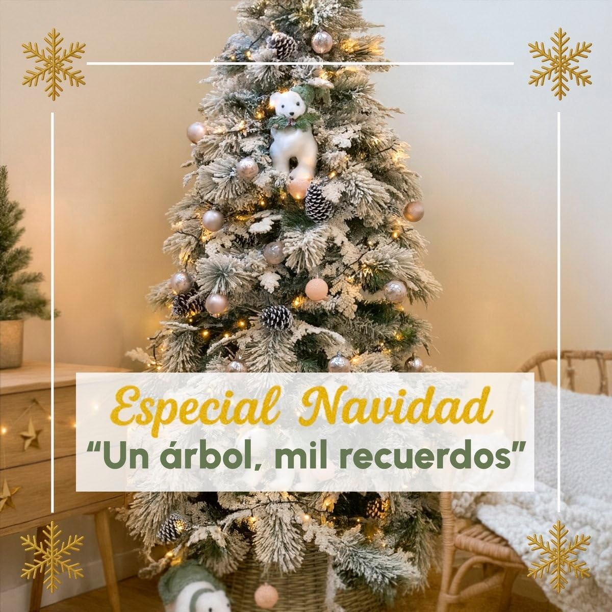 Árbol de Navidad artificial plegable nevado verde y blanco de 210 cm