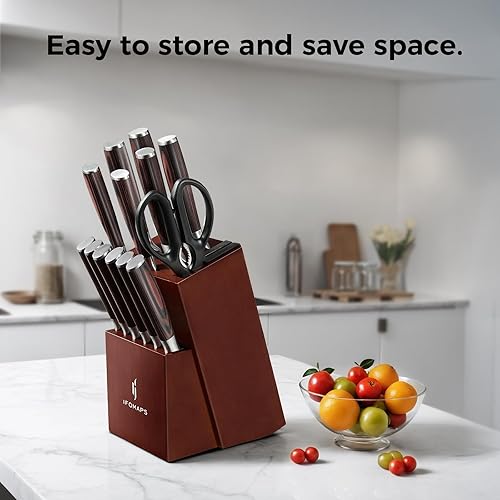 Miniatura 9 de Juego de cuchillos de 15 piezas con bloque para cocina, con afilador integrado, cuchillas ultra afiladas de acero inoxidable, mango ergonómico de