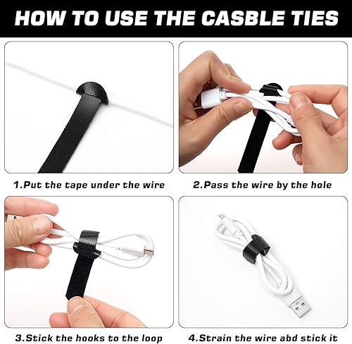 Miniatura 2 de 150 bridas reutilizables para cables, 4+6+8+10 pulgadas, correas de cables multiusos, gancho y bucle, organizador de cables de sujeción ajustable,