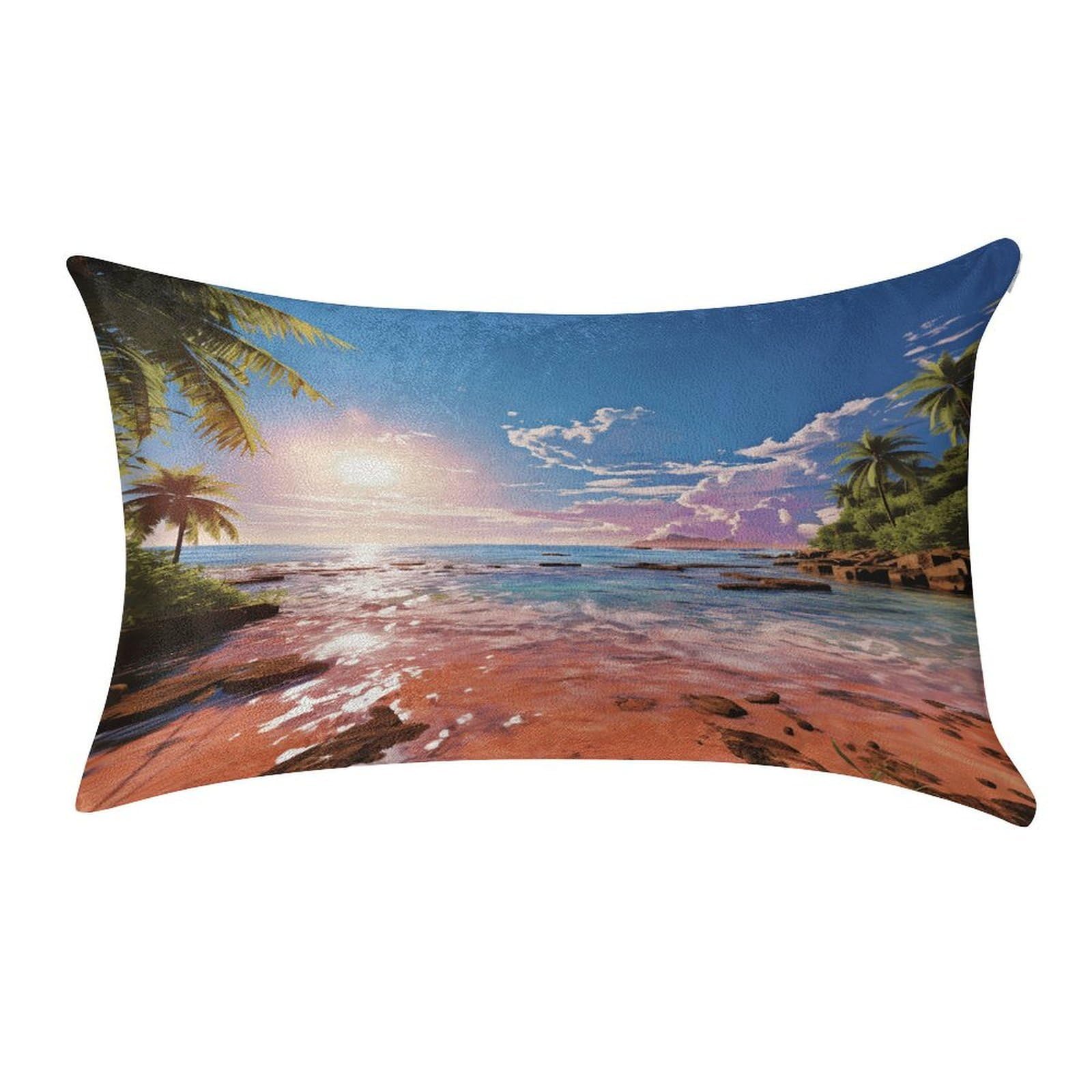 VstaDank Summer Beach with Palm Trees Throw Pillow Cover 12"×20" Ultra Soft Pillowcase Cozy Lumbar Pillow Shell Gold Velvet Exquisite Decorative Cushion Sham Protector for Couch Sofa Bedroom