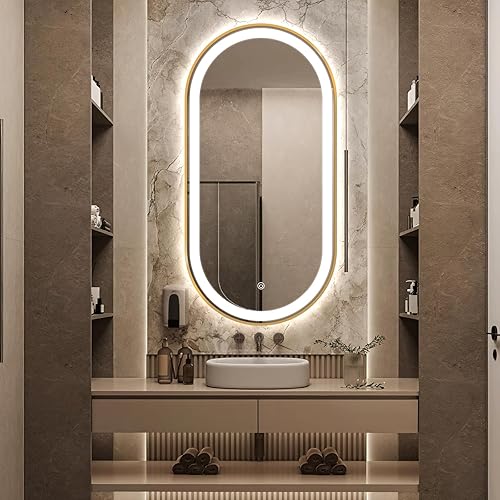 Miniatura 29 de Espejo de baño LED ovalado de 32 x 20 pulgadas con luces, espejo de tocador negro con luz antiniebla montado en la pared, espejo ovalado LED