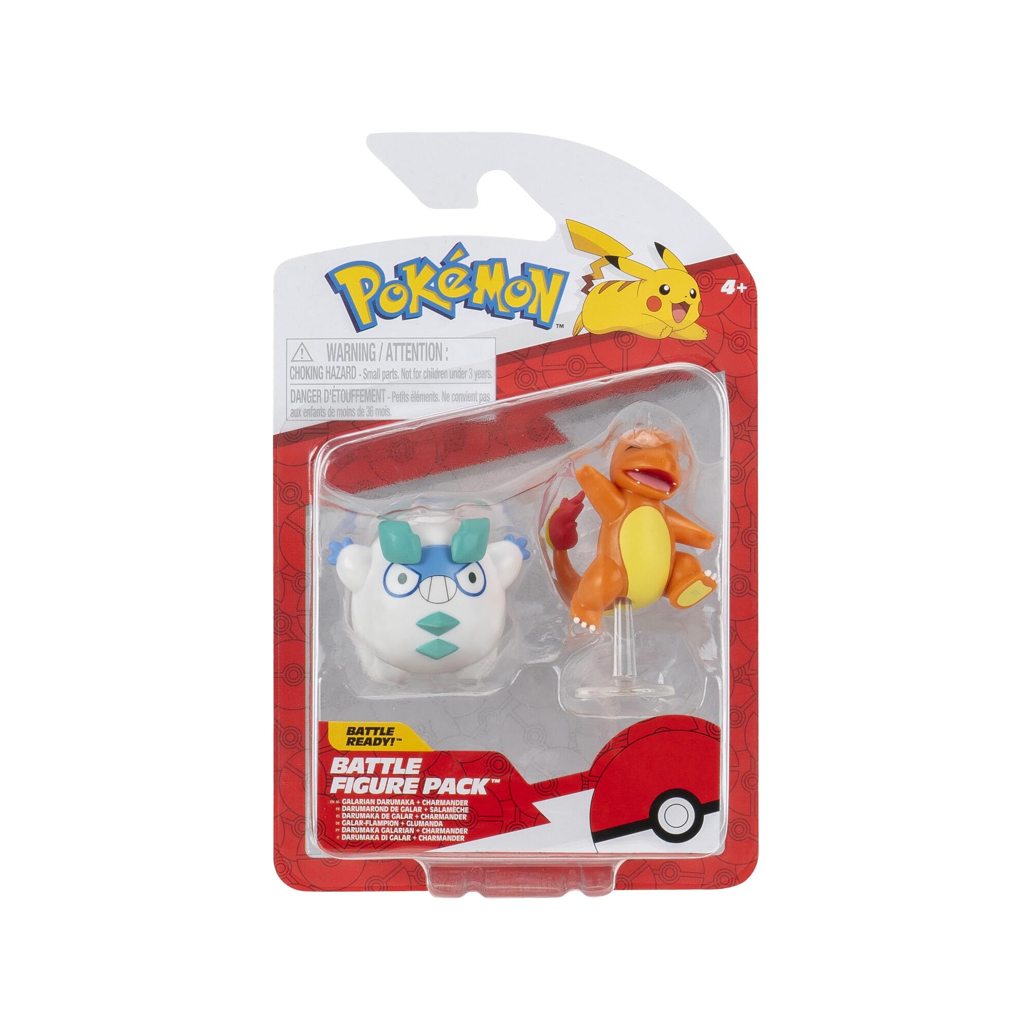 Pokemon Battle Figure Galarian Darumaka & Charmander, Official Detailed Action Figures, Play Figurines for Kids, Toy Gift