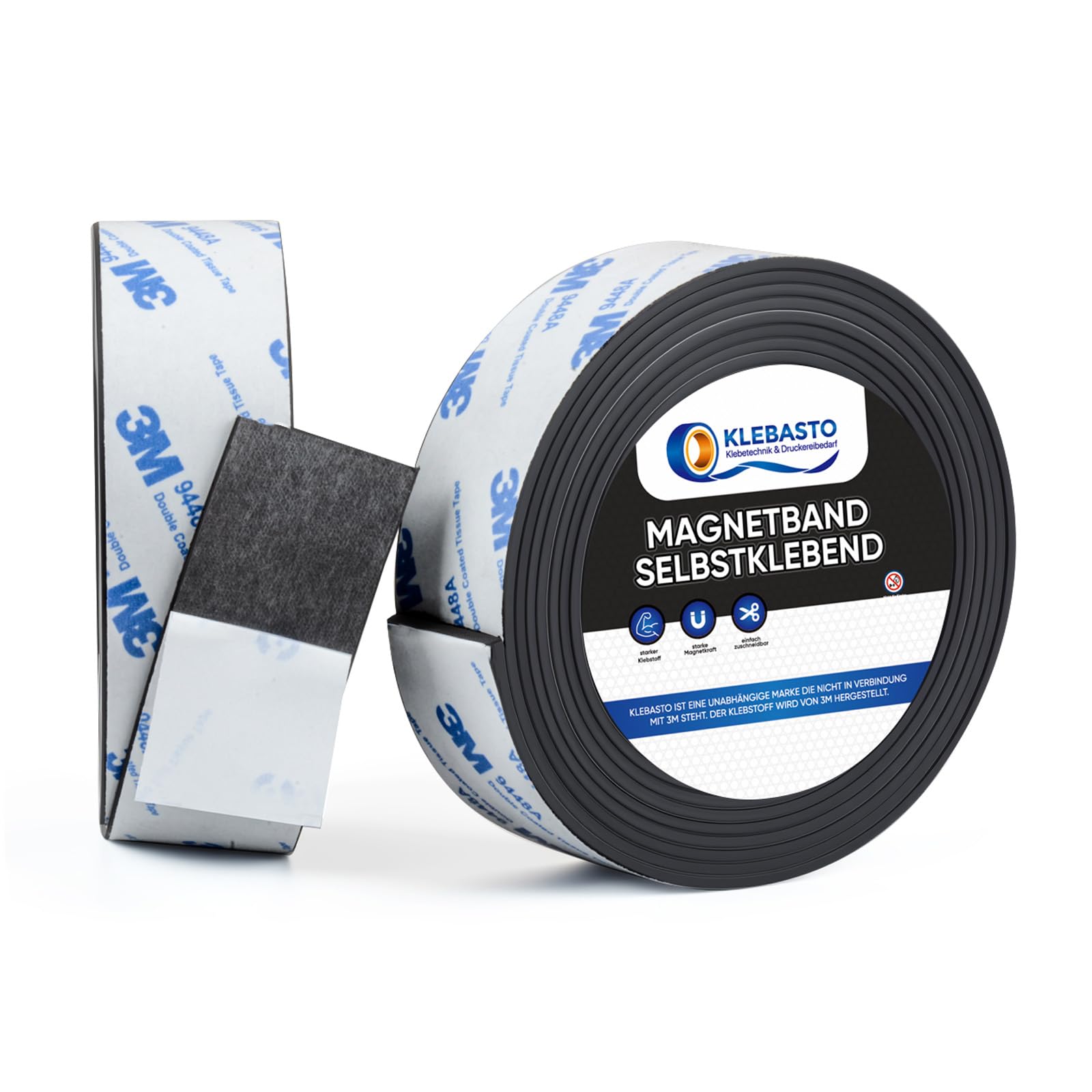 KLEBASTO Magnetband selbstklebend | 1,5mm dick | Magnetstreifen selbstklebend | Magnetklebeband mit starkem 3M Kleber für Küche, Schule & Büro (20mm x 3m)