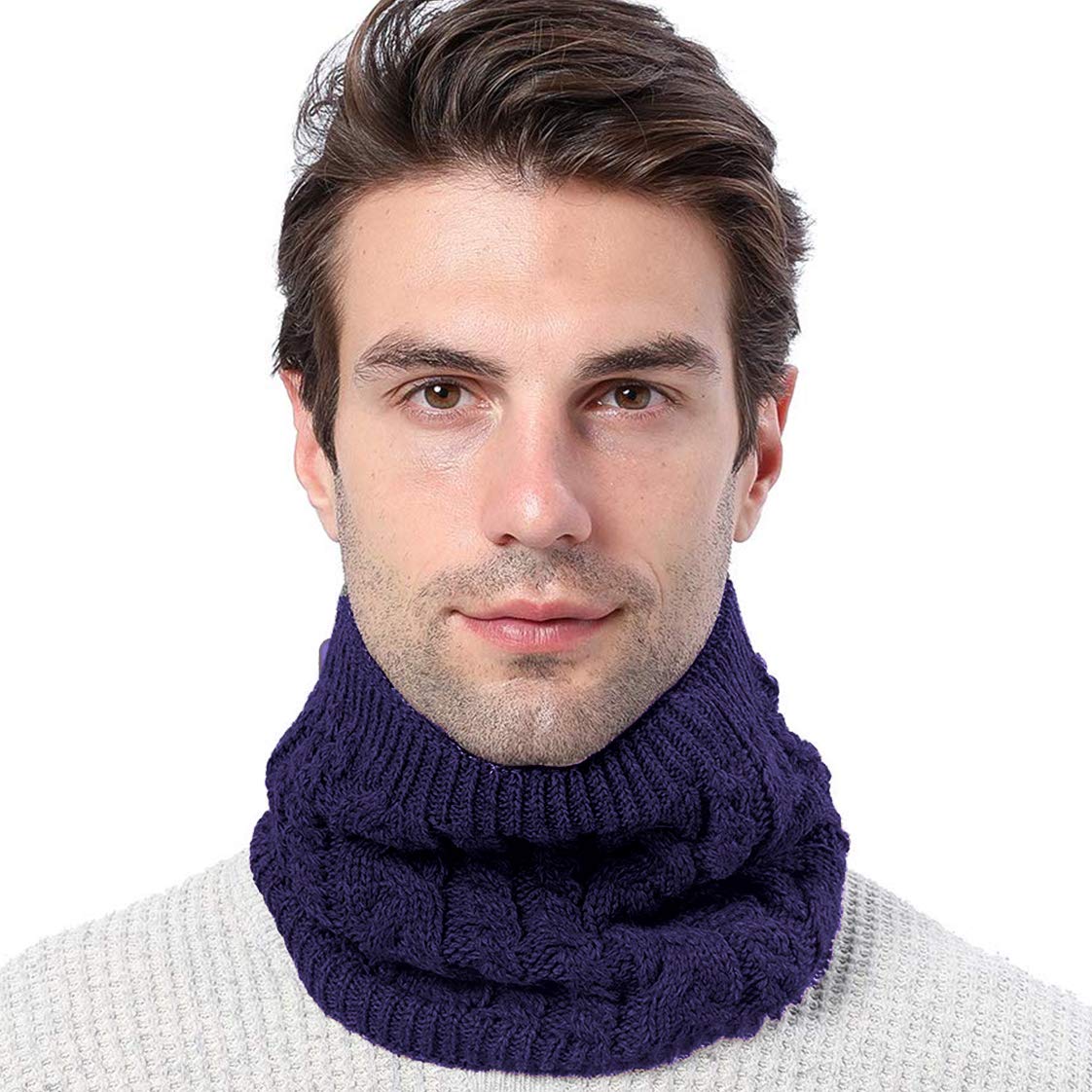 JFAN Sciarpa Circolare Scaldacollo a Maglia Spessa Foderata in Morbido Pile a Doppio Strato Invernale