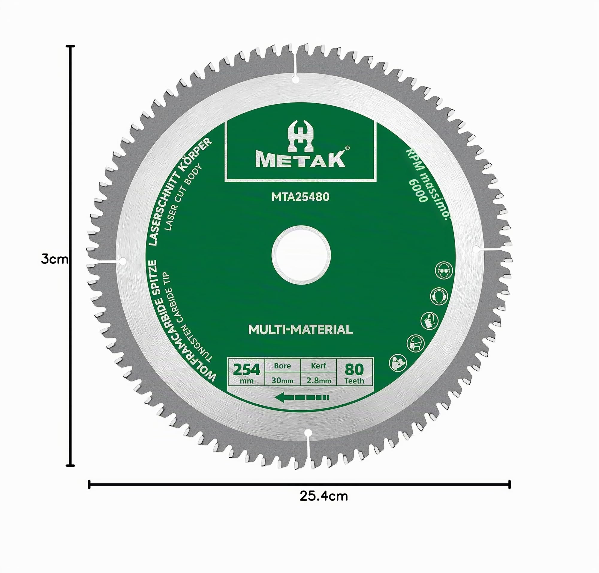 METAK HM - Lama per sega circolare 254 x 30 mm, 80 denti per alluminio, multi-materiale, 254 x 30, ideale per legno, laminato, MDF, plastica e rame, compatibile con Metabo, Bosch e molte altre marche