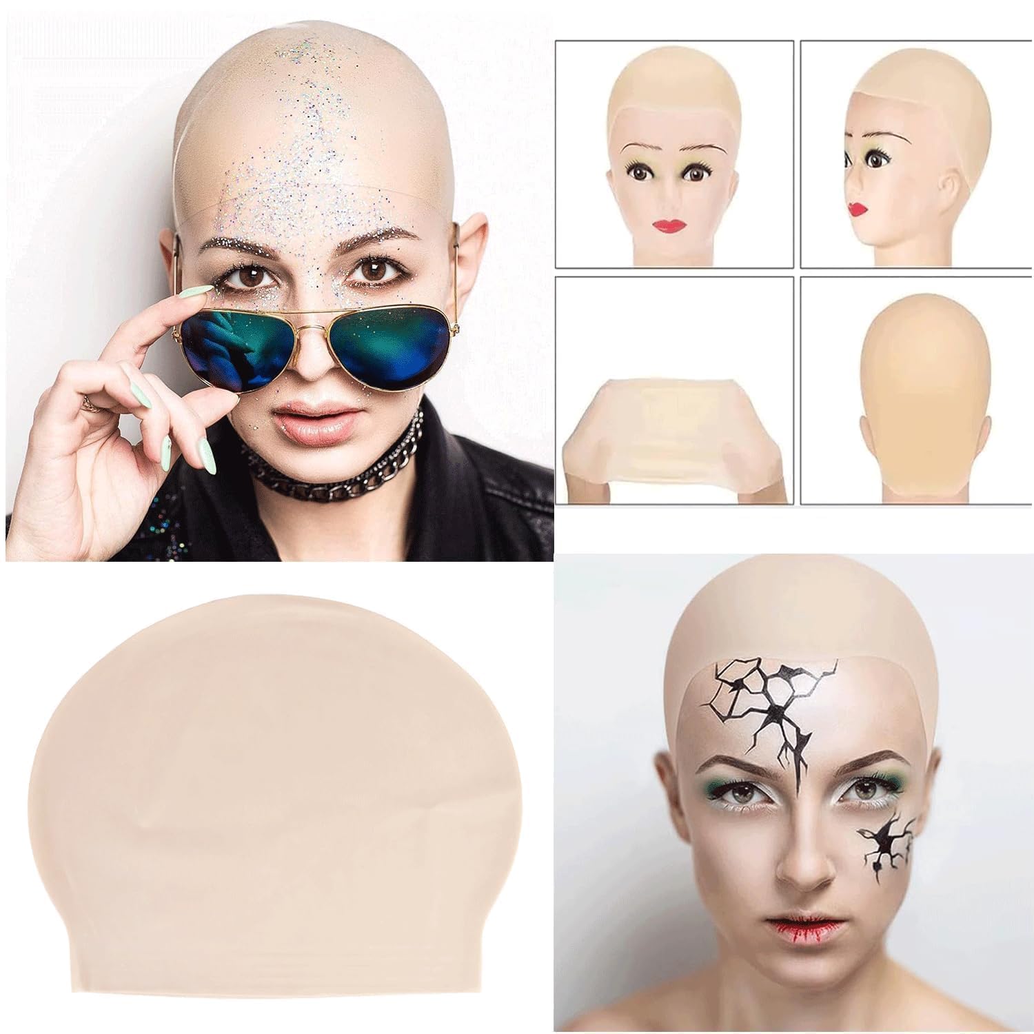 UILYNIU 3 Pcs Bonnet Chauve en Latex pour Maquillage et Déguisement - Accessoire Costume Halloween Faux Cuir Chevelu (3 Pcs UILYNIU 3 Pcs Bonnet Chauve en Latex pour Maquillage et Déguisement - Accessoire Costume Halloween Faux Cuir Chevelu (3 Pcs