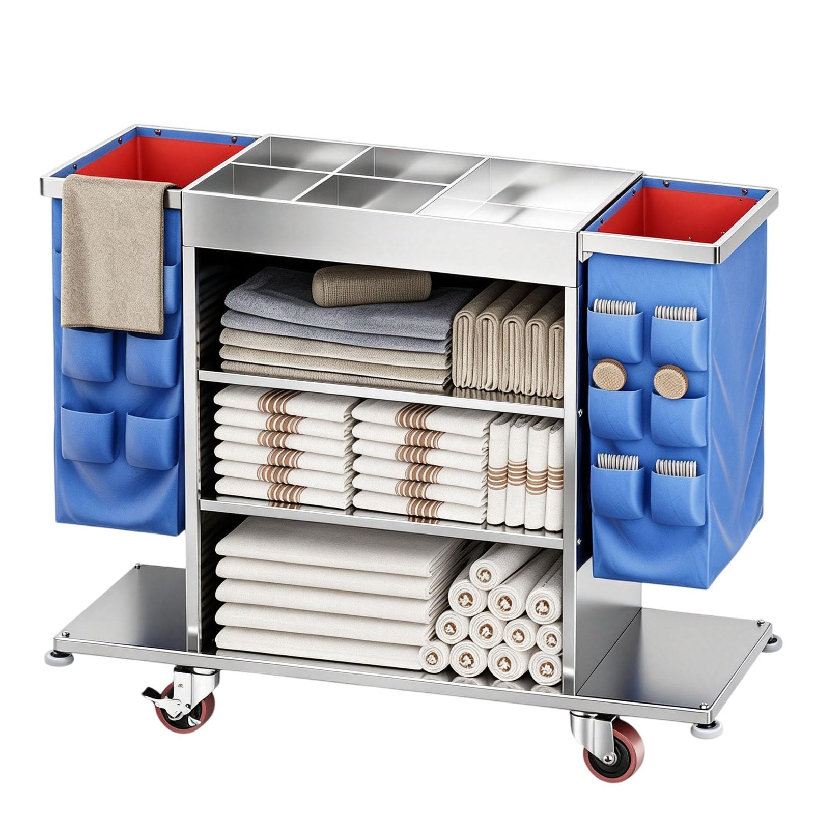 Vttui Double Side Housekeeping Cart, Hotel Linen Service Trolley