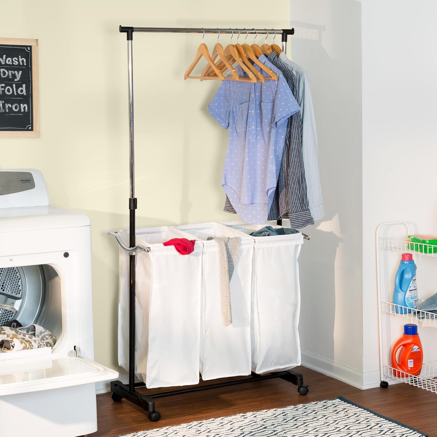 Honey-Can-Do Rolling Laundry Cart with Hanging Bar