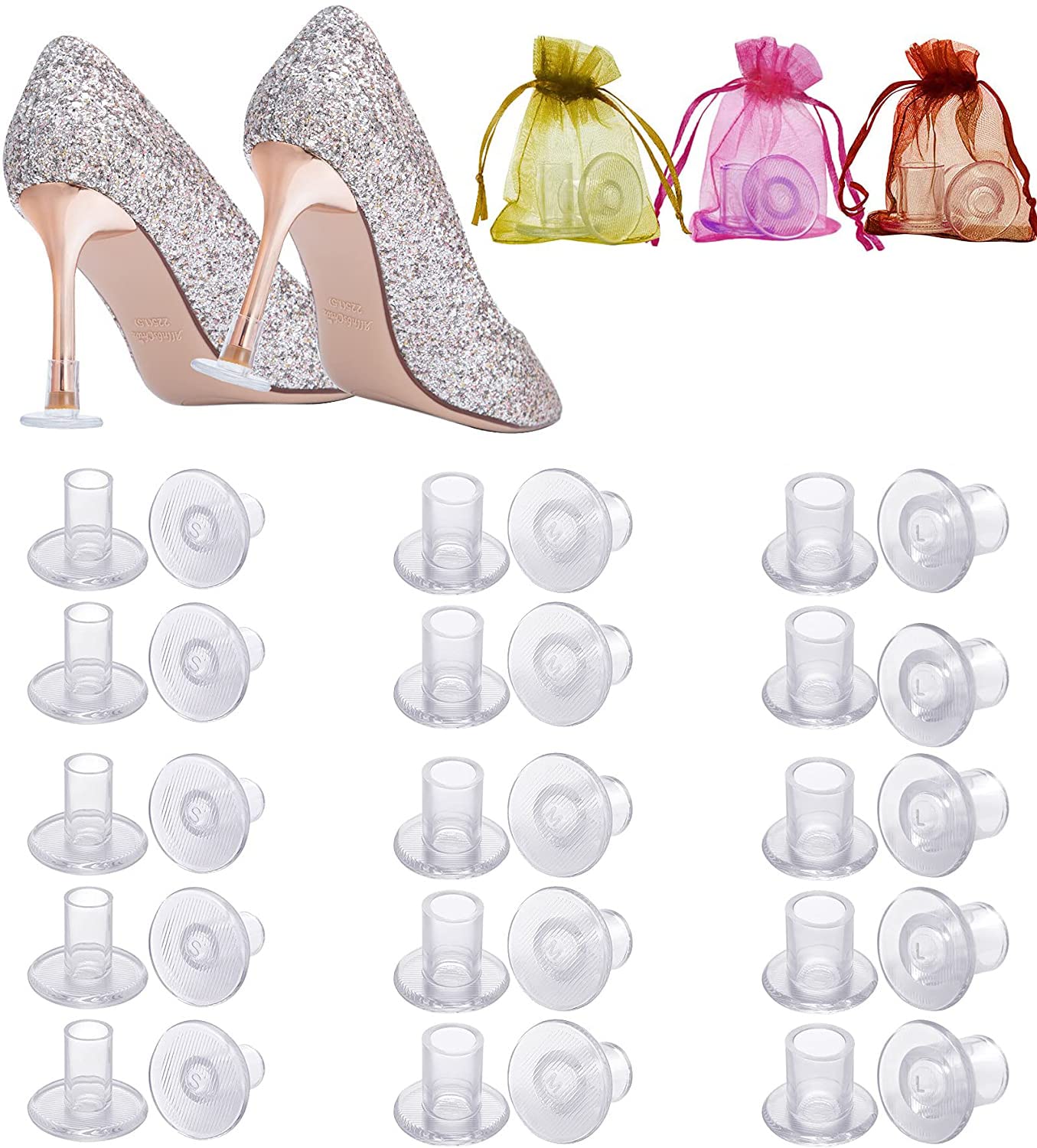 ELECDON15 Pairs Heel Protectors for Shoes Stiletto High Heel Protectors, Savers Stoppers Covers Perfect for Weddings, Races, Formal Occasions - Protecting from Grass, Gravel, Bricks & Cracks