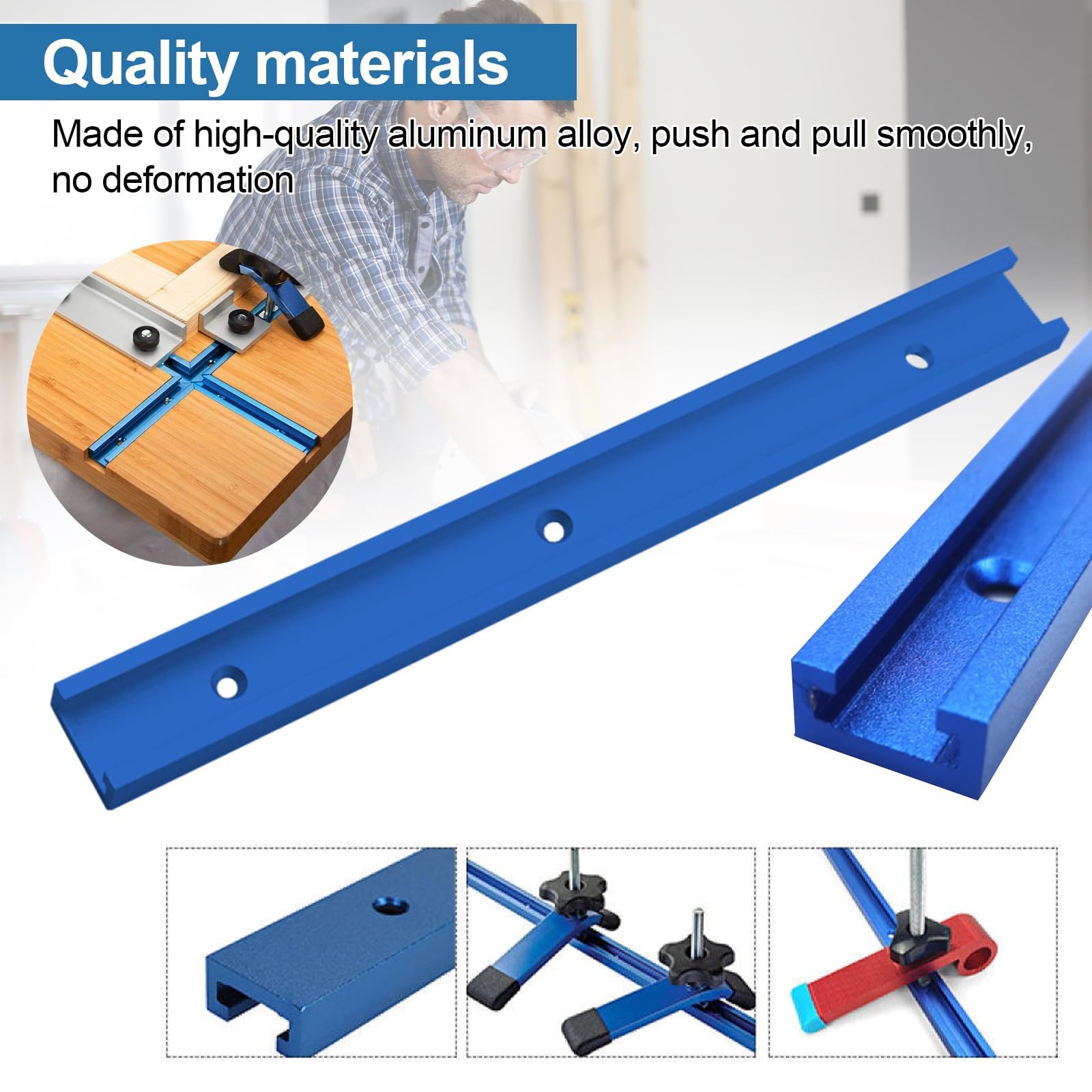 Lot de 4 Rail de Guidage Scie Sur Table, Rails Aluminium T Track de 400mm, M8, M6 Rail en T Avec Accessoires Complets pour Outil de Travail du Bois