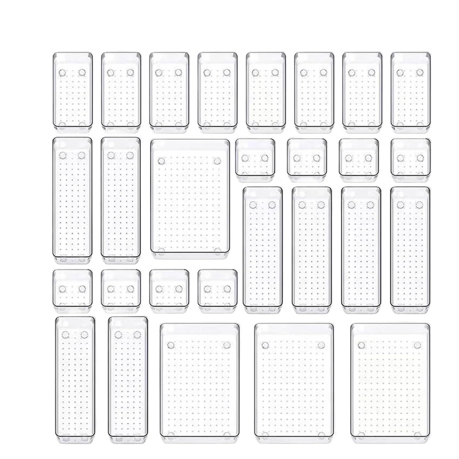 Generico Set di 25 organizer for cassetti in plastica trasparente, divisori for scrivania, vassoi, contenitori for, separazione for il trucco(Transparent-28Pcs)