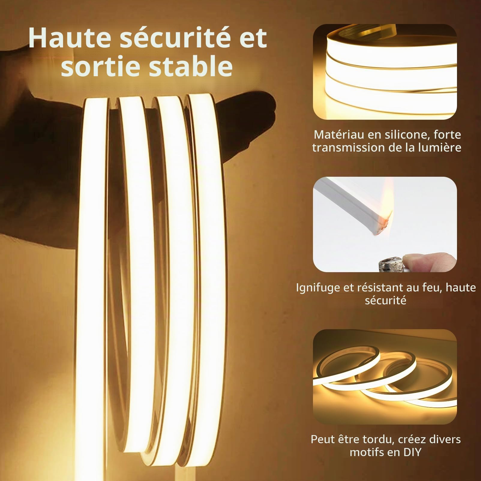 15m Neon Ruban LED Exterieur 220V Dimmable Blanc Chaud 3000K-Blanc Froid 6500K Silicone Néon Bandeau Led Etanche Ignifuger IP65 Bande Rubans à Led Flexible Découpable Avec Télécommande
