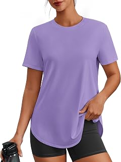 PINSPARK Workout Tops for Women UPF 50+ Hip Length Athletic Shirts S-3XL | Crew Neck, Side Slits, Loose Fit, Ultra-soft, Quick Dry, Running, Exercise, Gym, Hiking, Women Short Sleeve T Shirt