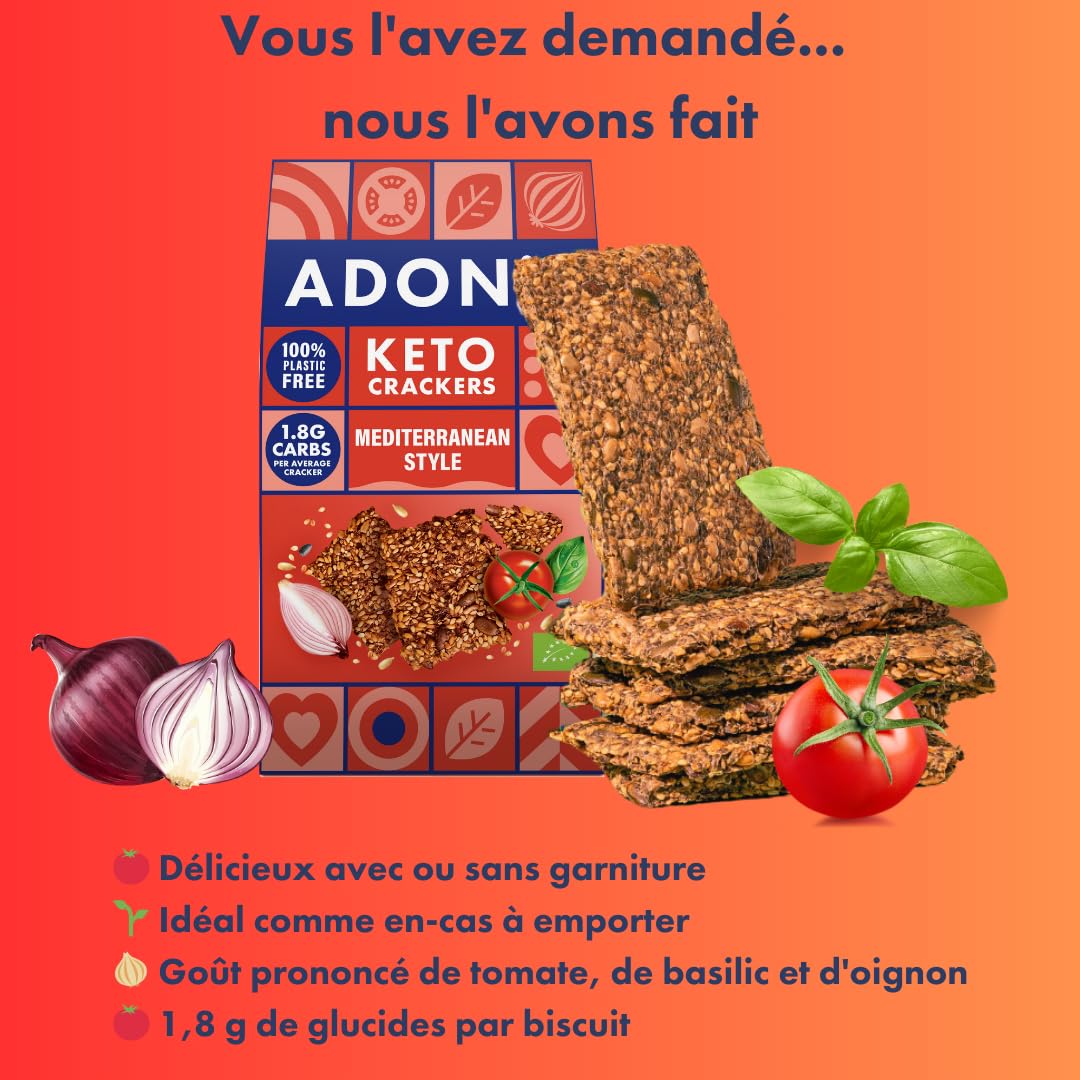 Cracker Proteici Adonis Keto alle Olive e Semi di Chia (confezione da 10 x 60g) (confezione da 10 x 60g) |Vegano & Keto Friendly | 100% Naturale | Senza Glutine, Senza Zuccheri, Senza Olio di Palma,