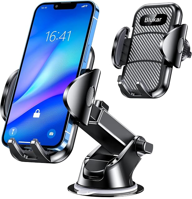 Blukar Car Phone Holder, Adjustable Car Phone Mount Cradle 360° Rotation - 4 in 1 Super Stable for Car Dashboard/Windscreen/Air Vent, One Button Release for All 4.7 to 6.7 inch Smartphones
