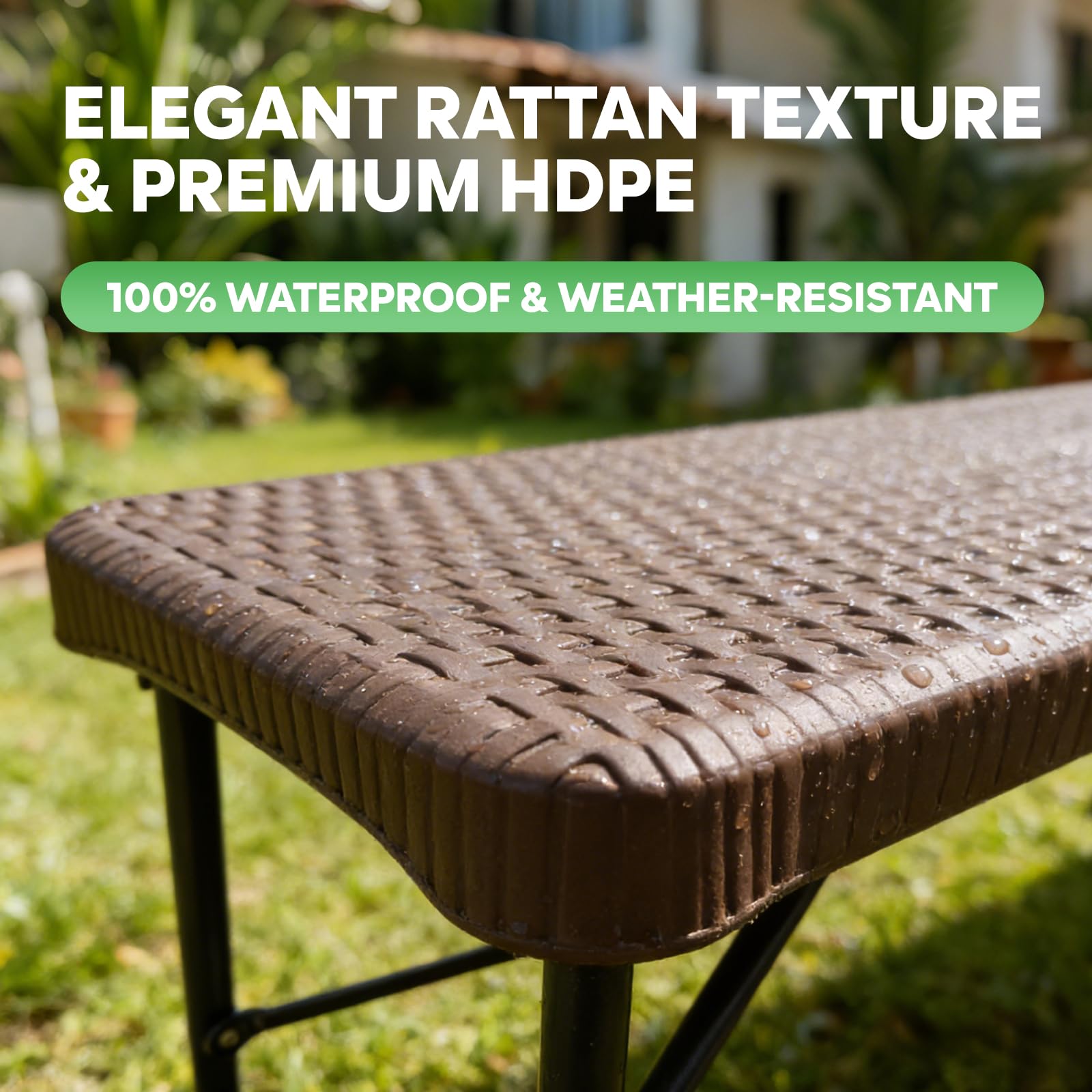 Banc Pliable 180x28x43 cm, Lot de 2, Banc Jardin Pliable en HDPE avec Effet Tressé, 4 Verrous de Sécurité, Capacité de Charge 300 kg, Banc Extérieur pour Balcon Terrasse Camping