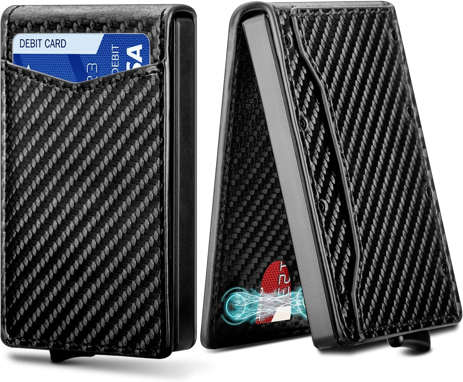 MOSIYEEFPop Up Stealth Wallet for Men - RFID Blocking Card Wallet for Men with Money Clip - Minimalist Card Holder with Leather Wrapped - Front Pocket Slim Wallet for 6 Credit Cards - Gifts for Him