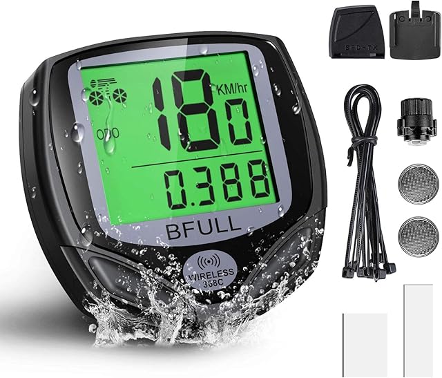 Bike Computer, Wireless Waterproof 16 Function Wireless LCD Speedometer Wireless Bike Computer Speedometer