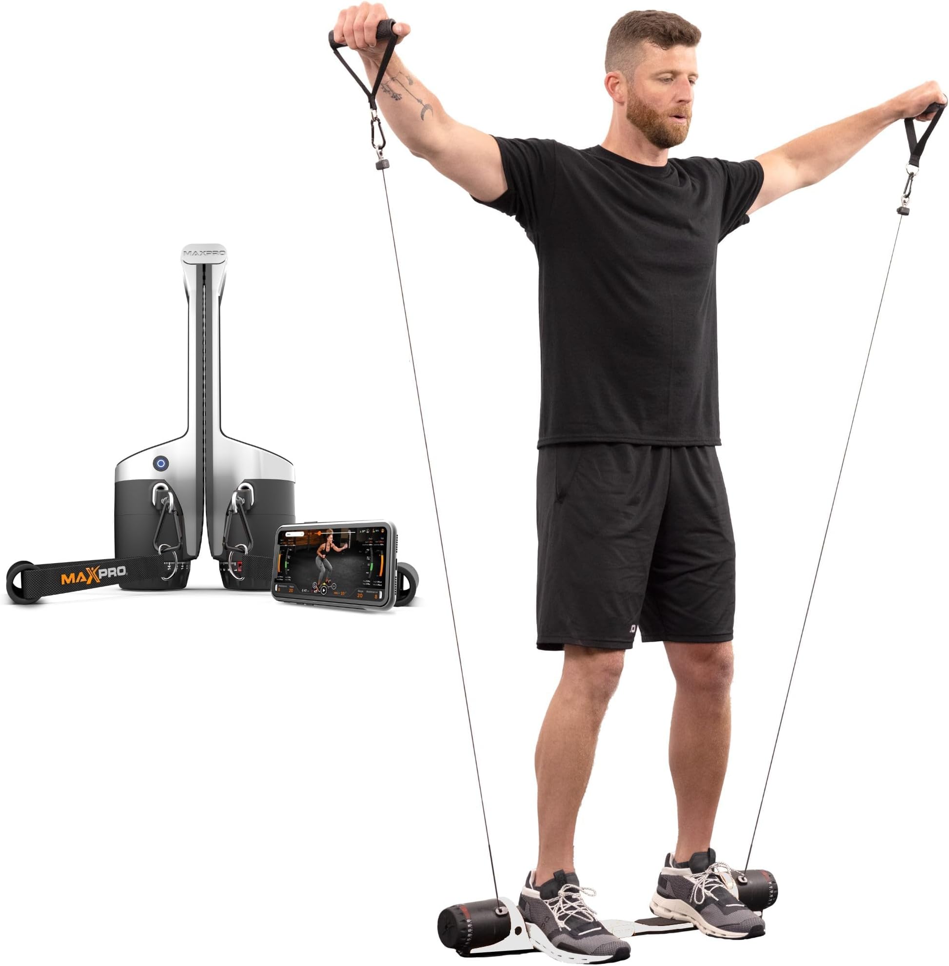 MAXPRO Fitness: Cable Home Gym | As Seen on Shark Tank | Versatile, Portable, Bluetooth Connected | Strength, HIIT, Cardio, Plyometric, Powerful 5-300lbs Resistance