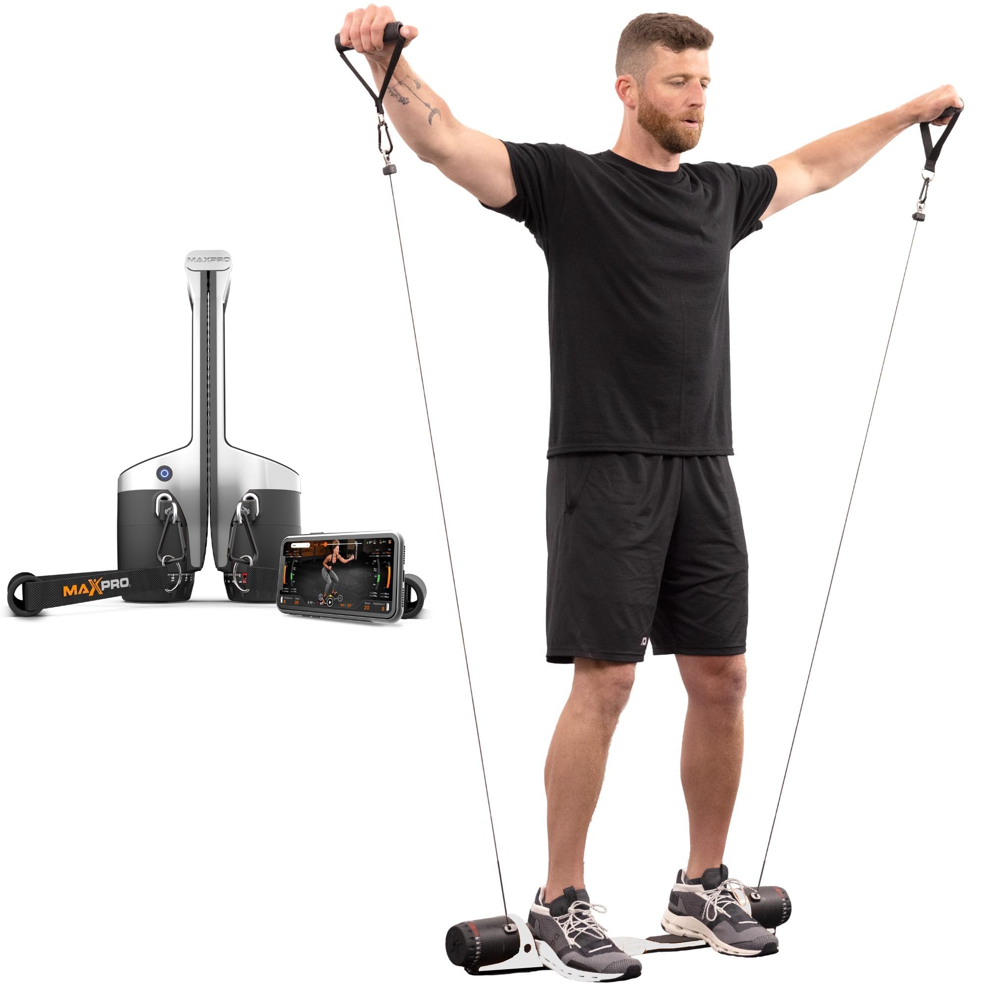 MAXPRO Fitness: Cable Home Gym | As Seen on Shark Tank | Versatile, Portable, Bluetooth Connected | Strength, HIIT, Cardio, Plyometric, Powerful 5-300lbs Resistance