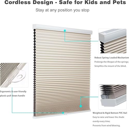 Miniatura 2 de MYshade Persianas celulares opacas y sin cordones, con diseño de panal para ventanas de interior, persianas de oscurecimiento de habitación, para