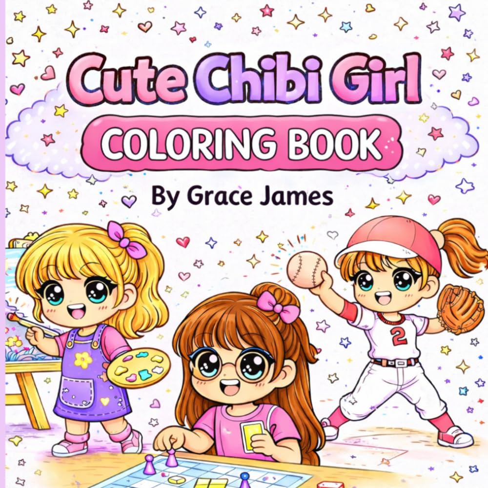 Cute Chibi Girl Coloring Book: Cute and Easy Coloring Pages Featuring Sports, Hobbies and Fun Activities For Kids