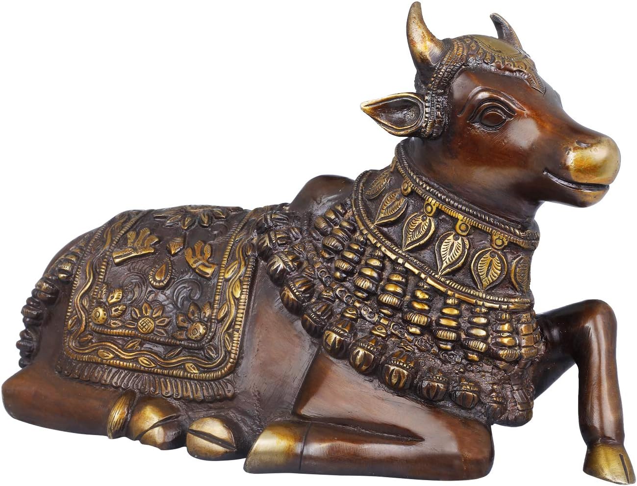 Exotic India Nandi - The Vehicle of Lord Shiva - Brass Statue - Color Affable Antique Gold Color