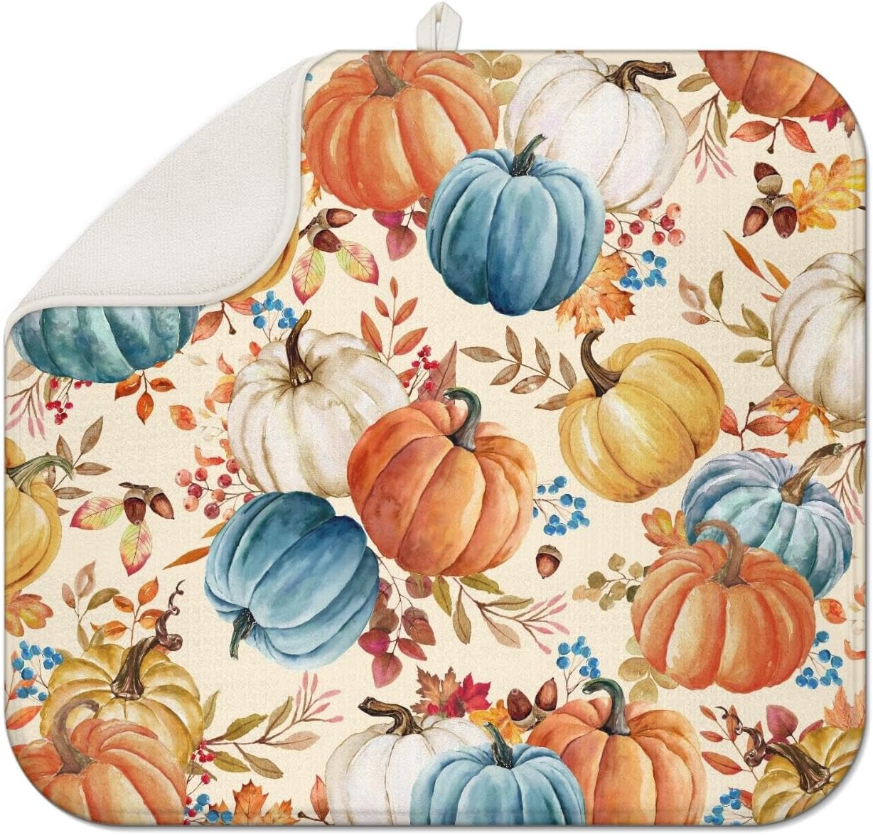 Fall Pumpkin Dish Drying Mat for Kitchen Counter 16x18 Inch Fall Thanksgiving Pumpkins Absorbent Dish Mats Autumn Kitchen Drainer Rack Pad Decor fall dish mat-02 16x18 inch
