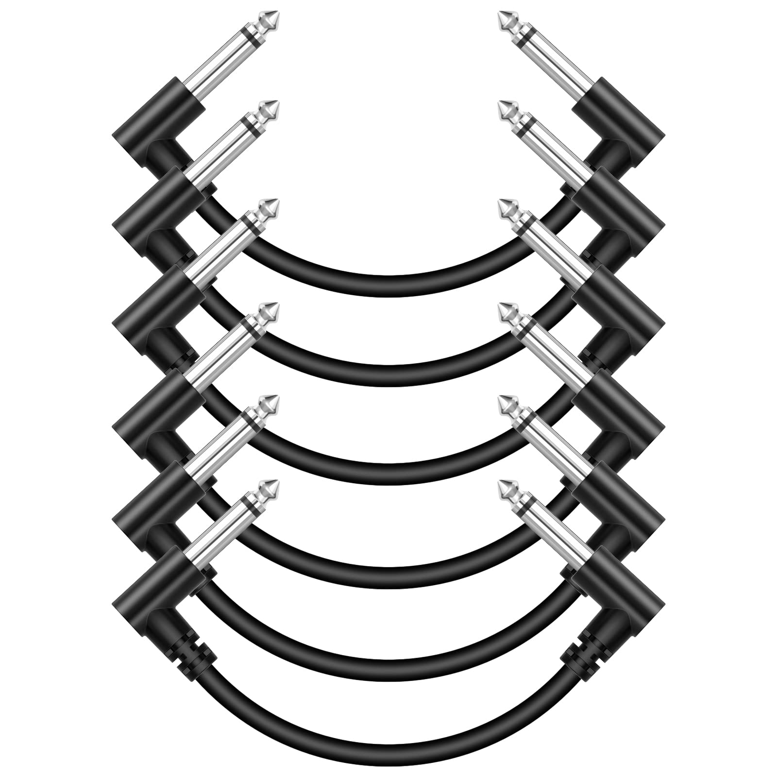 3 Inch Guitar Patch Cables, Sovvid 6 Pack Black Guitar Pedal Cable Effect Cable Cord, 1/4" inch TS Guitar Patch Cable Right Angle