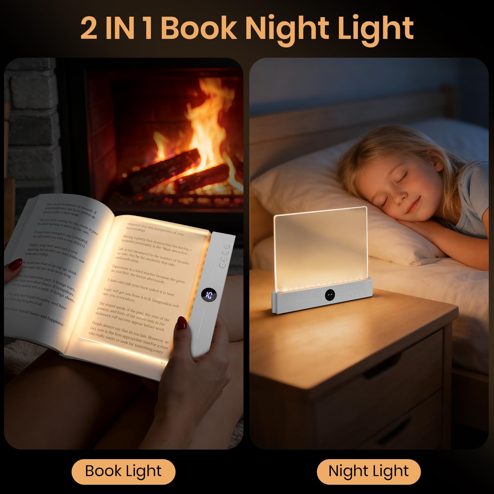 Lampada da lettura intelligente a LED, ricaricabile, trasparente, con 3 colori e timer, dimmerabile, a pagina intera, luci di lettura notturna per libri, lettura notturna a letto, regali per lettori