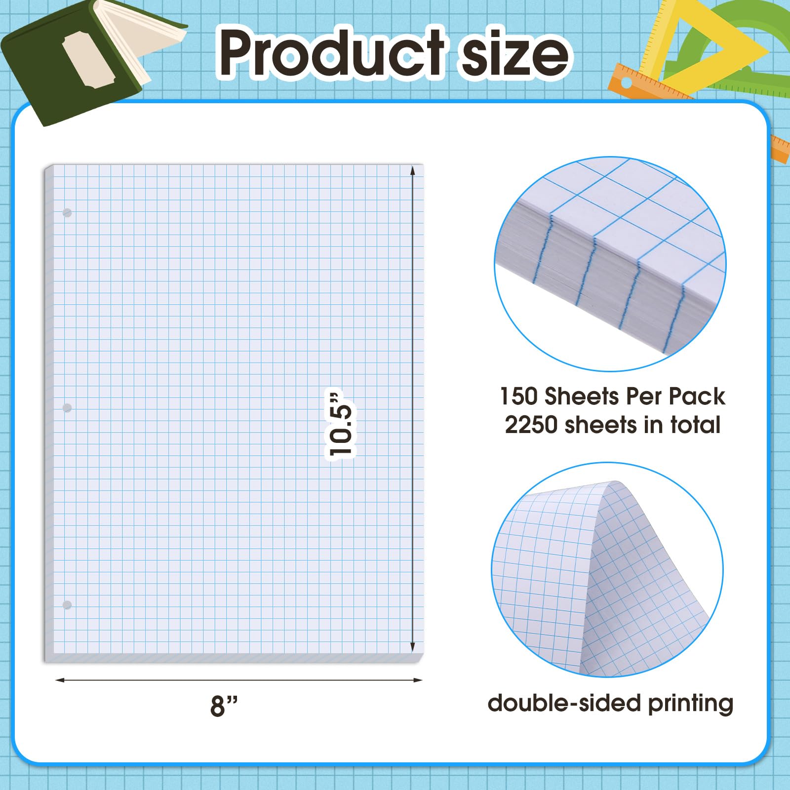 Wide Ruled Graph Paper Graph Paper Loose Leaf Bulk, Quad Ruled Lined ...