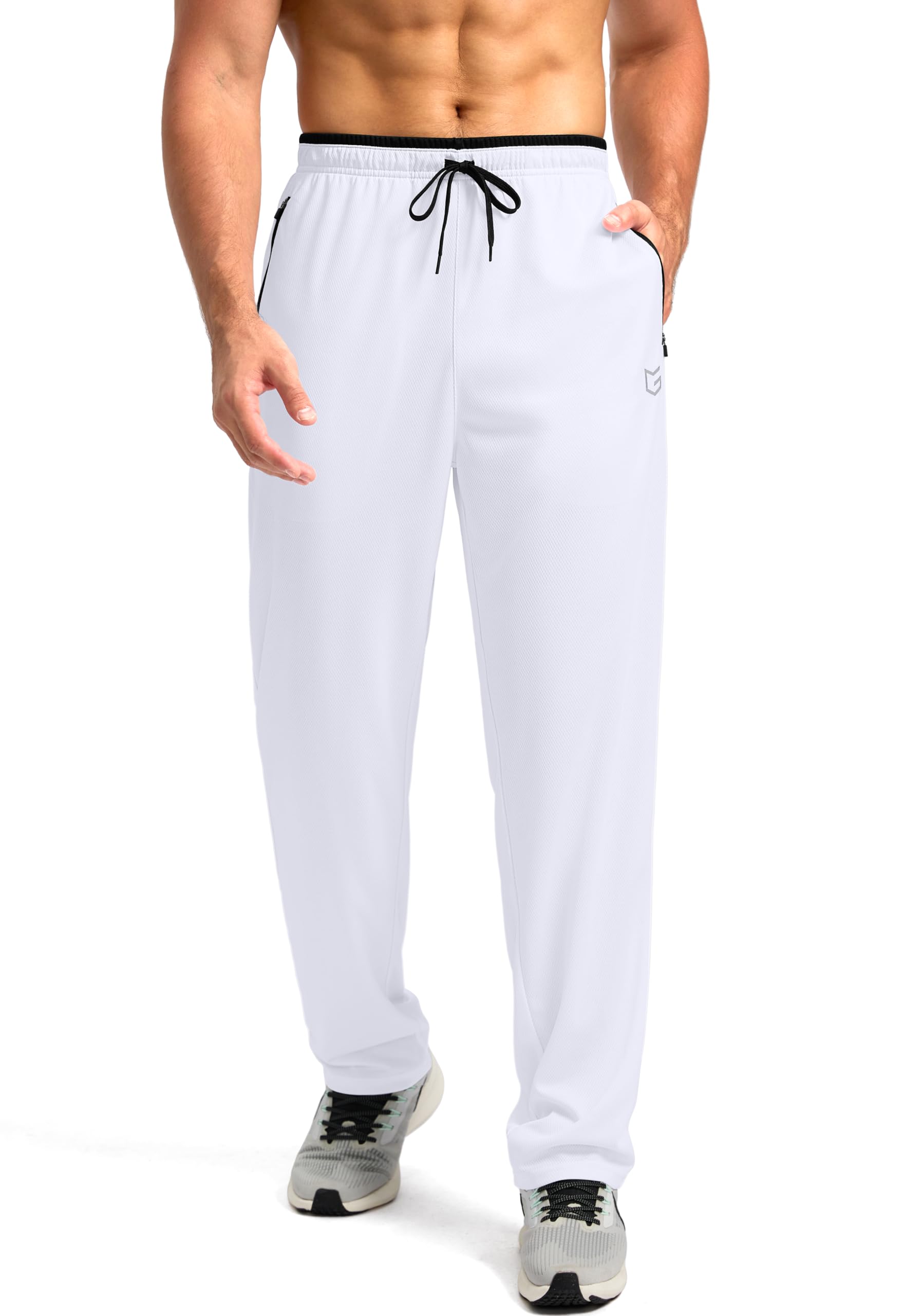 G GradualMen's Sweatpants Open Bottom, Workout Pants with Zip Pockets Mesh Lightweight for Running, Athletic, Lounge