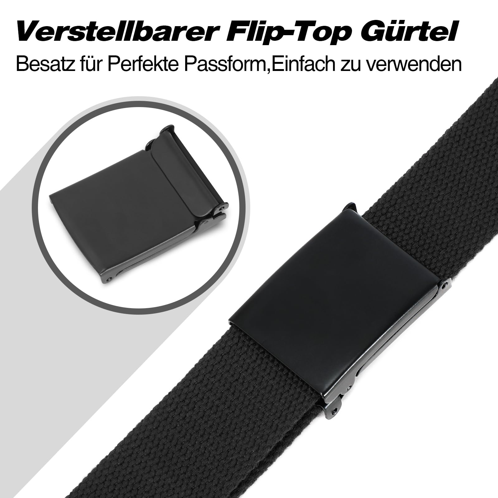 JasGood Unisesx Webgürtel Herren Damen Leinwand Arbeitsgürtel Frei Verstellbarer Flip-Top Webgürtel Schwarze Militärschnalle für Geschäft Sport Lässig