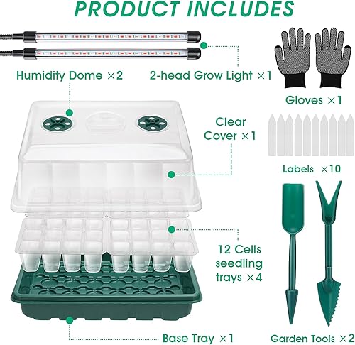 Miniatura 3 de Yskea Kit de inicio de semillas con luz de crecimiento, bandeja de 48 celdas, bandejas de siembra, cúpulas de humedad, cubiertas de plantas de
