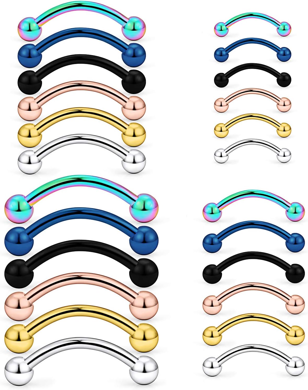 Eyebrow Piercing Jewelry 16G Surgical Steel Curved Barbell with Ball Kit Tragus Ring Piercings Jewelry 16-24Pcs 6mm 8mm 10mm 12mm