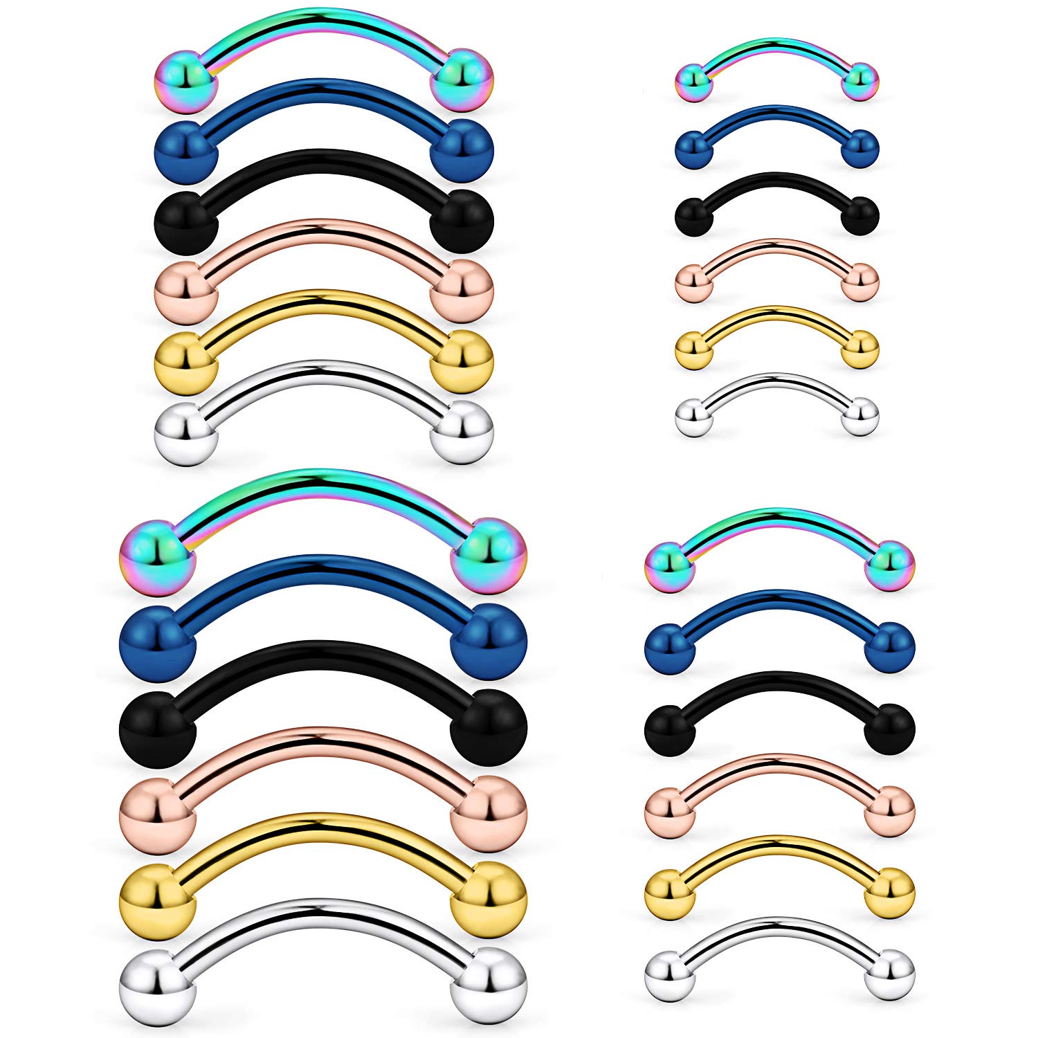 Hoeudjo Eyebrow Piercing Jewelry 16G Surgical Steel Curved Barbell with Ball Kit Tragus Ring Piercings Jewelry 16-24Pcs 6mm 8mm 10mm 12mm